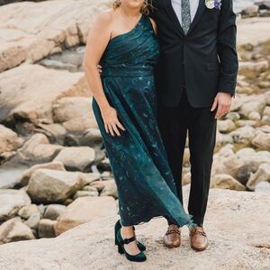 Rene Ruiz Navy and Dark Green One Shoulder Dress